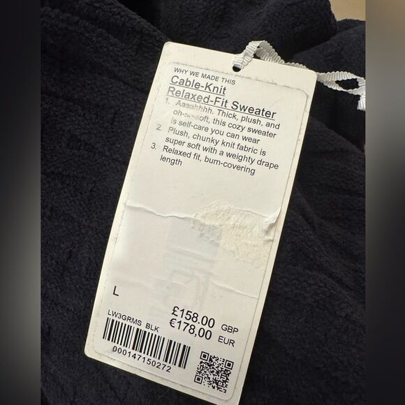 NWT New LULULEMON Cable-Knit Relaxed-Fit Sweater Black Large - Picture 6 of 6